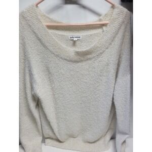 Kathy Ireland Cream‎ Sparkle Fuzzy Off Shoulder Sweater Women's Medium